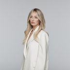 Dark rooted ash blonde wig with lighter blonde ends and natural movement madeline aken
