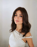 Front view of Brunello darkest brown Remy human hair wig