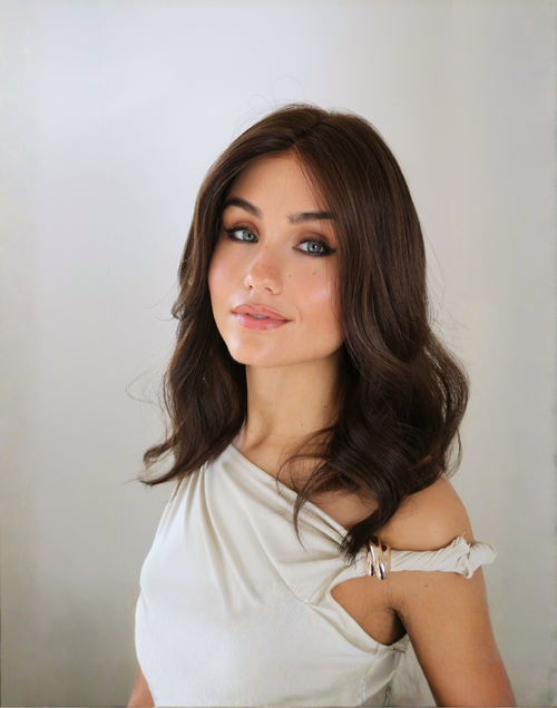 Front view of Brunello darkest brown Remy human hair wig