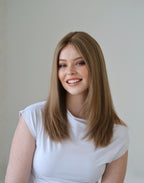 Front view of Tawny soft brown Remy wig with subtle tonal variation