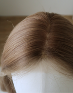Lace top parting detail on Tawny soft brown Remy human hair wig