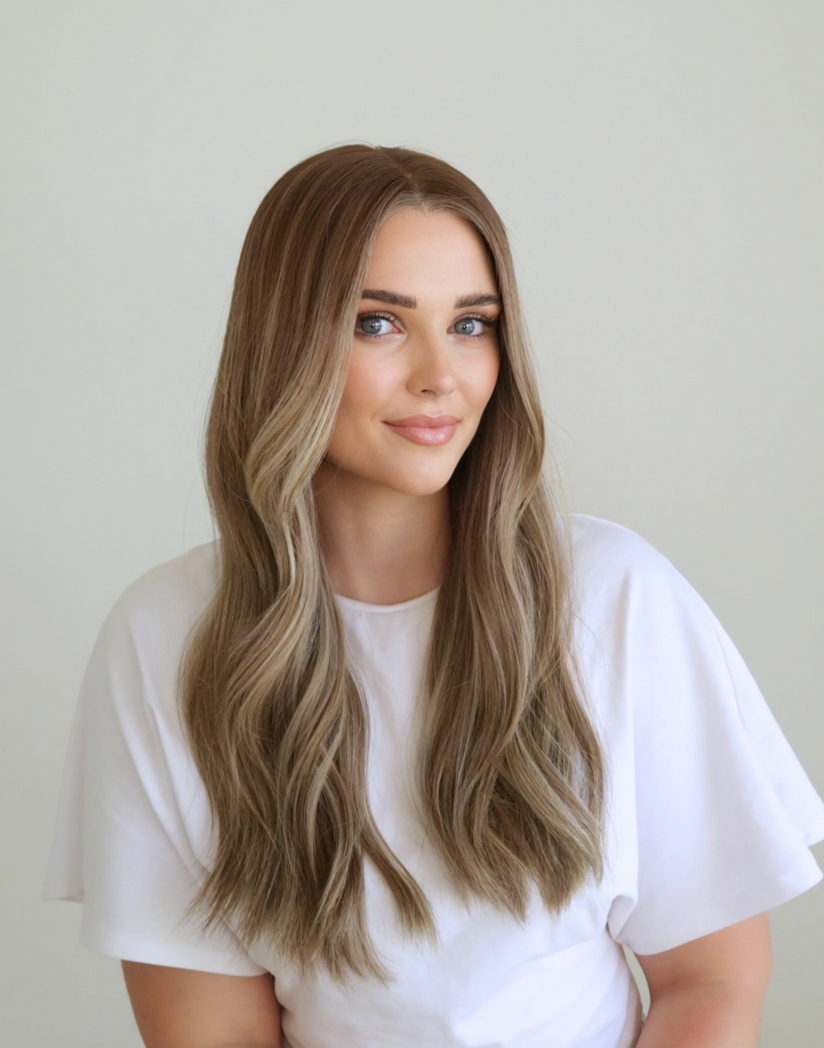 Serein mushroom ash bronde Remy human hair wig by Madeline Aken, featuring muted brown tones and softly blended ash highlights.