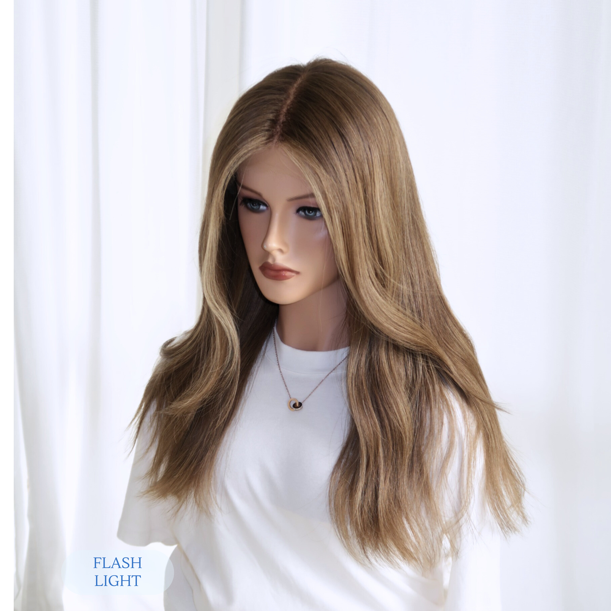 Teddy Bear Broned 20-inch Remy hair wig in naturally balanced brown with soft subtle highlights and glueless lace front